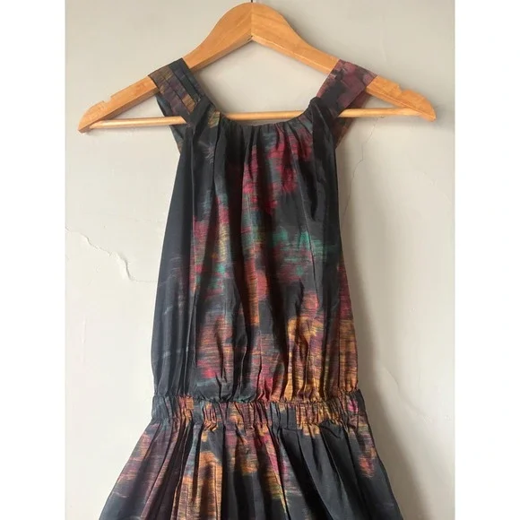 Ulla Johnson Leyna Gathered Printed Taffeta Midi Dress Floral Open Back Size 2